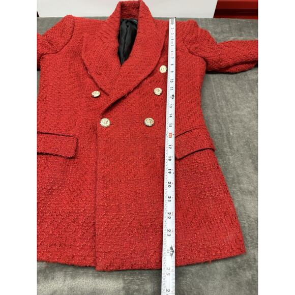 Zara Royal ASO Kate Middleton Textured Tweed Blazer Red Double Breasted sz Small - Picture 13 of 16